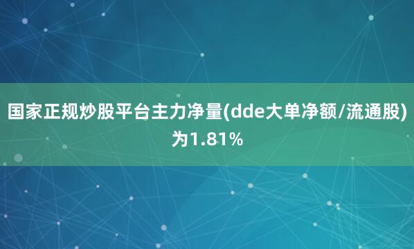 国家正规炒股平台主力净量(dde大单净额/流通股)为1.81%